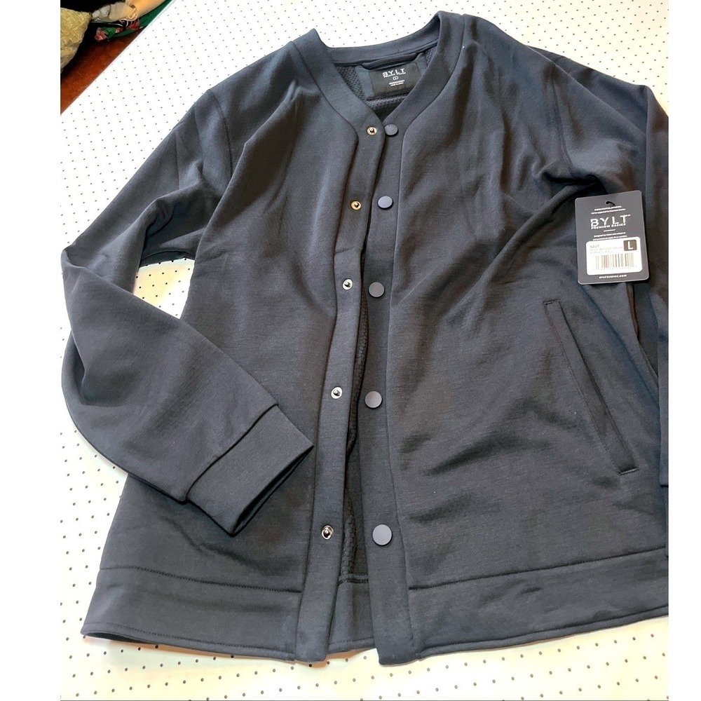 BYLT Jacket Men L Blue Premium Basics Clean Up Baseball Jersey Snaps Casual Gym